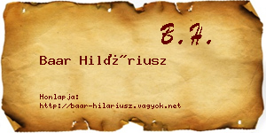 Baar Hiláriusz névjegykártya